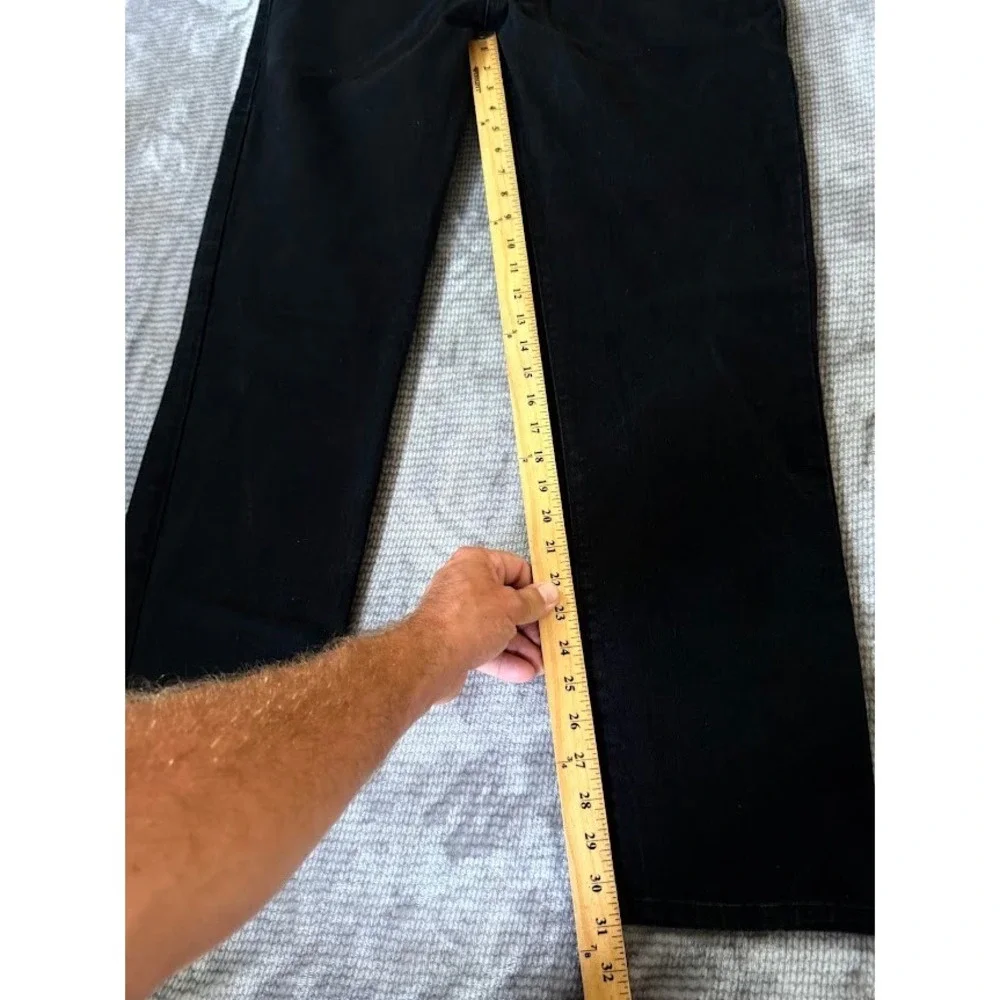 True Religion Men World Tour Straight No Flap Black Jeans Horseshoe Stitch 38X31
